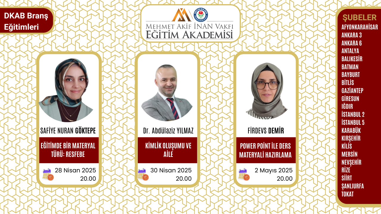 2025 NİSAN BRANŞ (DKAB) ÖĞRETMENLERİ EĞİTİMİ