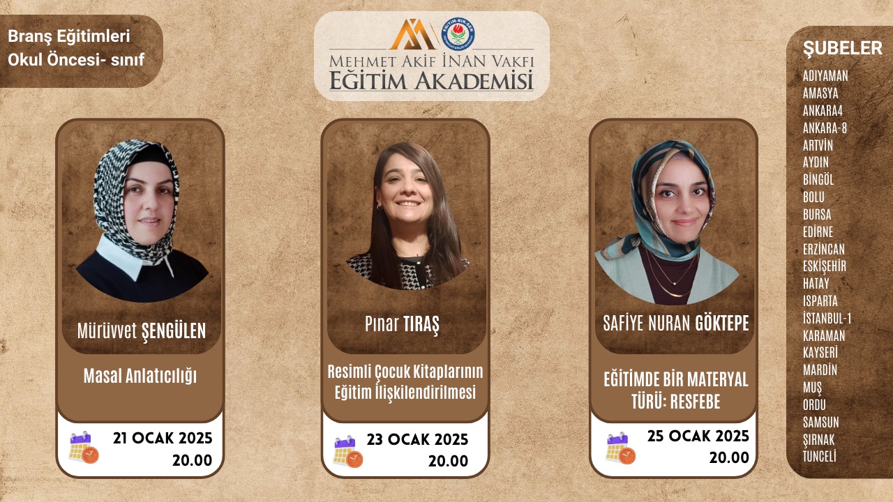 2025 OCAK BRANŞ( OKUL ÖNCESİ VE SINIF ÖĞRETMENLERİ) EĞİTİMİ
