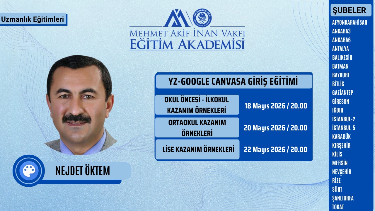 2026 MAYIS UZMANLIK EĞİTİMLERİ (YZ-GOOGLE CANVASA GİRİŞ) EĞİTİMİ